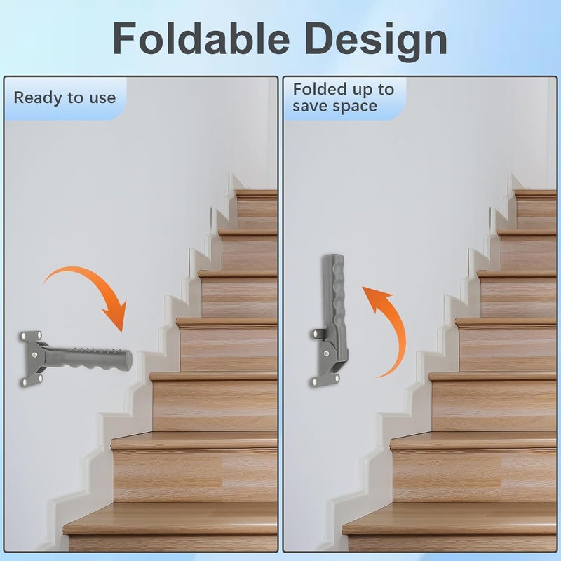 APDTEK Flip Up Grab Bar for Doorway/Stairs Safety Assist Handles for Elderly Non-Slip Grip Bar Great for Seniors, Elderly, Disabled, Handicap and Injured People - Suitable for Solid Wall (Gray) - Image 4